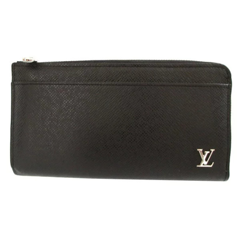 Louis Vuitton Taiga Zippy Dragonne black L shaped zipper long wallet